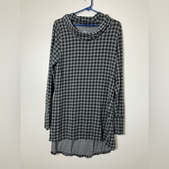 cuddle duds Tunic Long Sleeve Top Sz Large Gray Plaid‎ Modal Super Soft - Picture 1 of 8